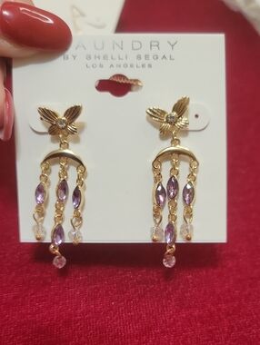 Laundry By Shelli Segal Gold Dangle Earrings with Purple Stones